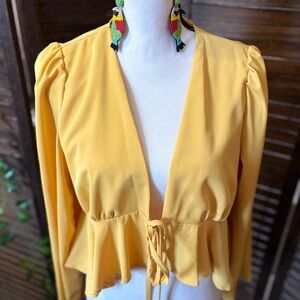 SHEIN Golden Yellow V-Neck Blouse